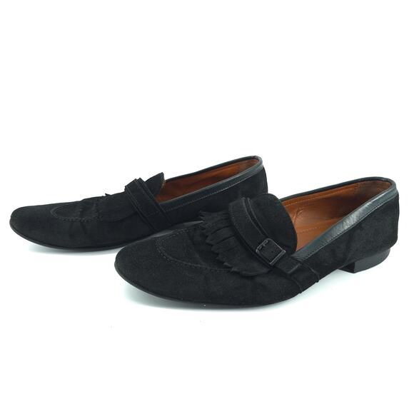 Vintage Men Black Nubuck Suede Kiltie Buckle Pebble Leather Trim Dress Loafer 42 - Picture 7 of 12